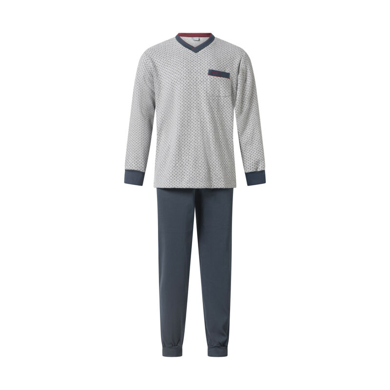 badstof-heren-pyjama-058glx-1.jpg Gentlemen warme heren pyjama 114278 aangeruwd badstof grijs - Afbeelding 1
