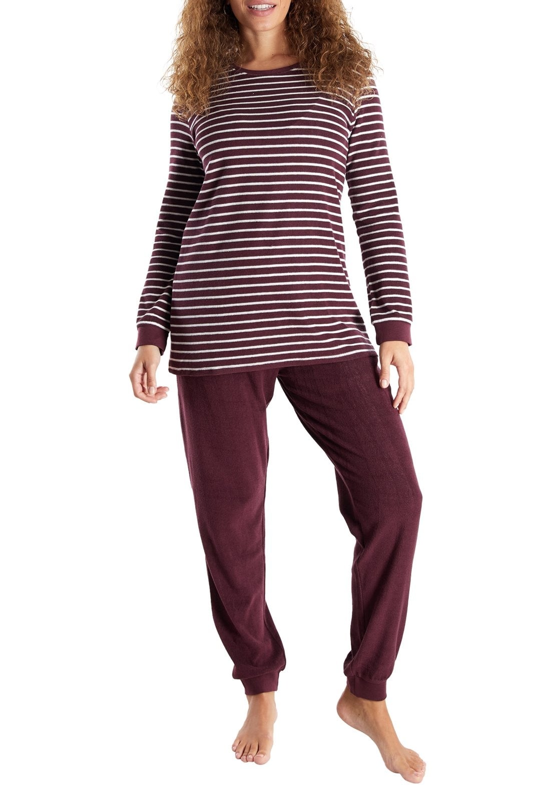 badstof-pyjama-238zle-1.jpg Götzburg Badstof dames pyjama bordeauxrood - Afbeelding 1