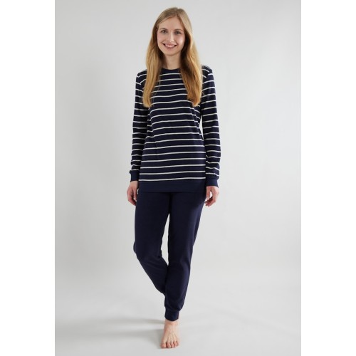badstof-pyjama-526kje-1.jpg Gotzburg dames badstof pyjama blauw 240172 632 - Afbeelding 1