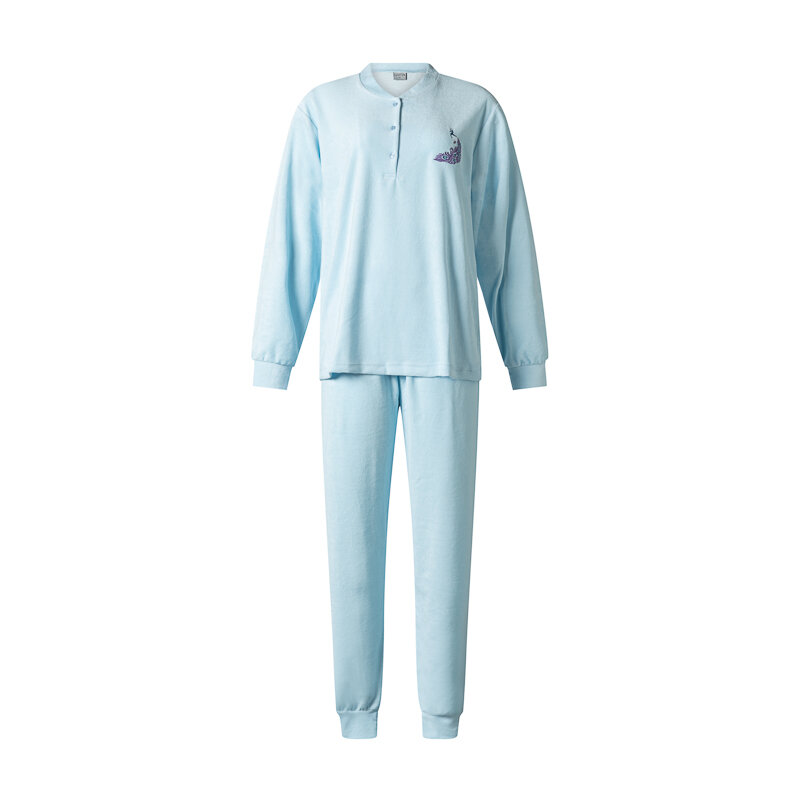 badstof-pyjama-657knw-1.jpg Dames badstof pyjama met lange mouw Blue - Afbeelding 1