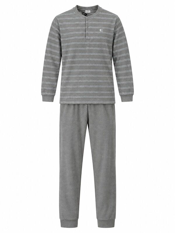 badstof-pyjama-980hav-1.jpg Gentlemen winter heren pyjama 114338 badstof warme pyjamaset groen/grijs met knoophals gentlemenwear.nl - Afbeelding 1