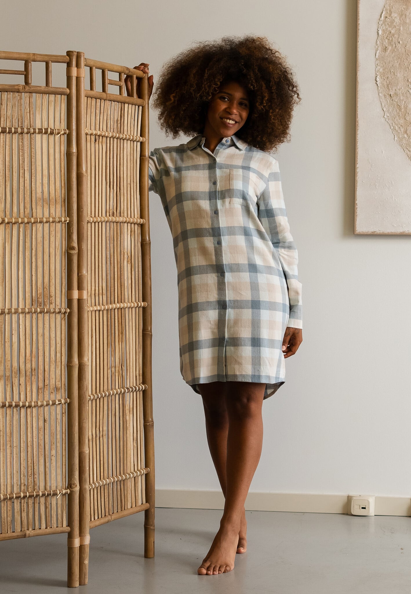 dames-nachtkleding-363dws-1.jpg By Louise By Louise Dames Pyjama Nachthemd Lang Flanel Geruit Blauw - Afbeelding 1