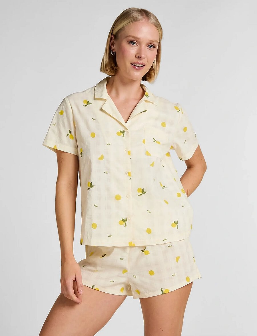 dames-pyjama-hunkemoller-272lcg.jpg Hunkemöller Pj Ss Woven Lemon – pyjama''s – winkel bij Booztlet - Afbeelding 1