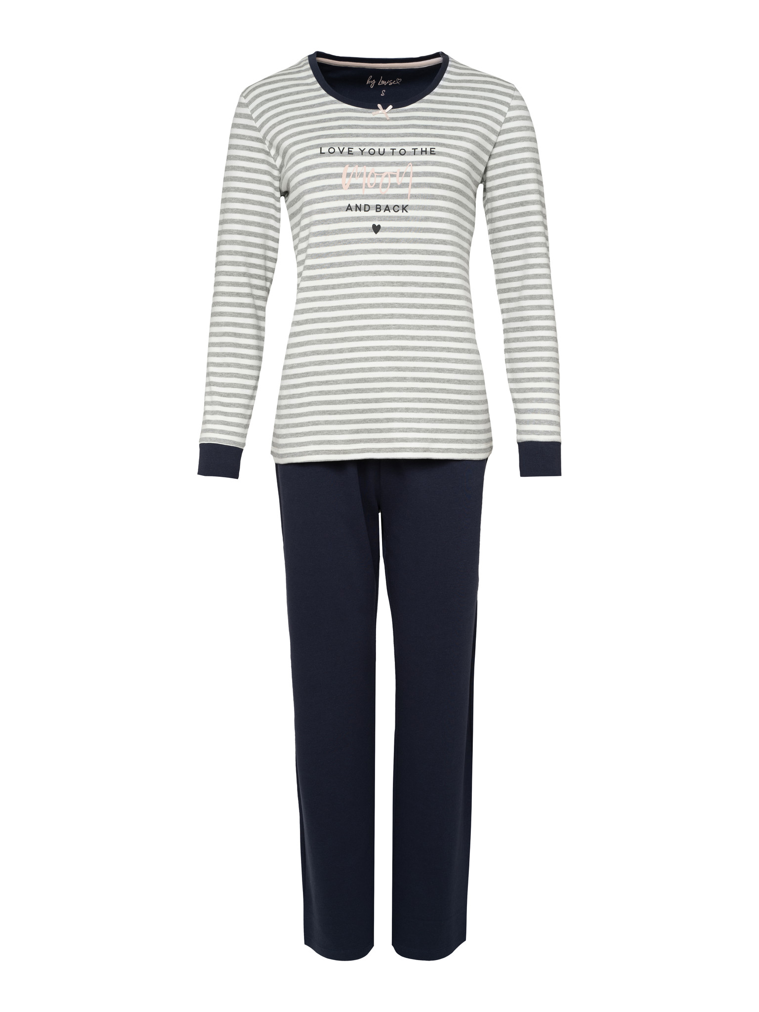 dames-pyjama-lange-mouw-521olc-1.jpg By Louise Dames Interlock Pyjama Lange Mouw Gestreept Grijs / Blauw - Afbeelding 1