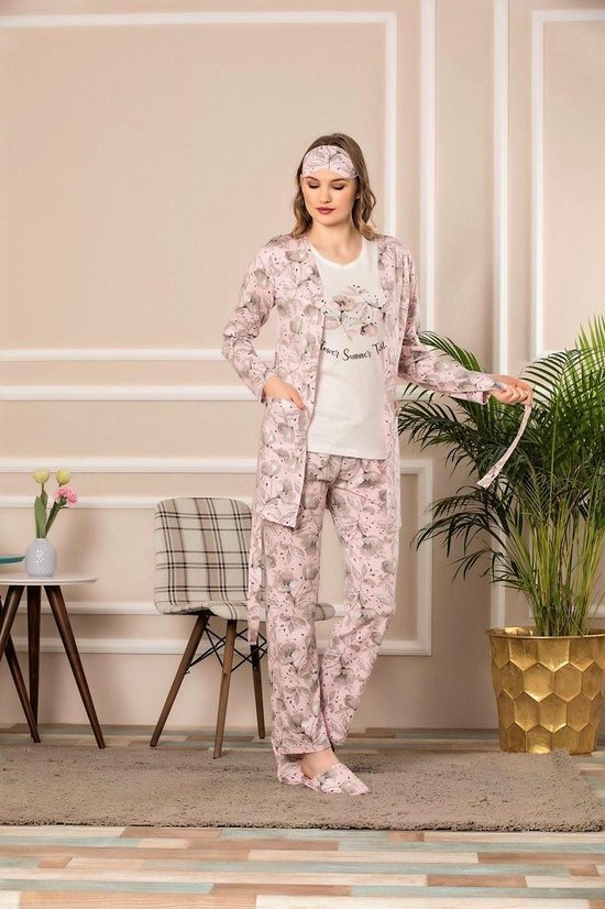 dames-pyjama-lange-mouw-922ghw-1.jpg Sophia Mila Dames Luxe Pyjama Met Slaapmasker | 5 delige Set | Lange Mouwen | Pyama... | bol - Afbeelding 1