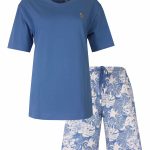 Medaillon Dames Shortama Pyjama Set Katoen Licht Blauw Maat S
