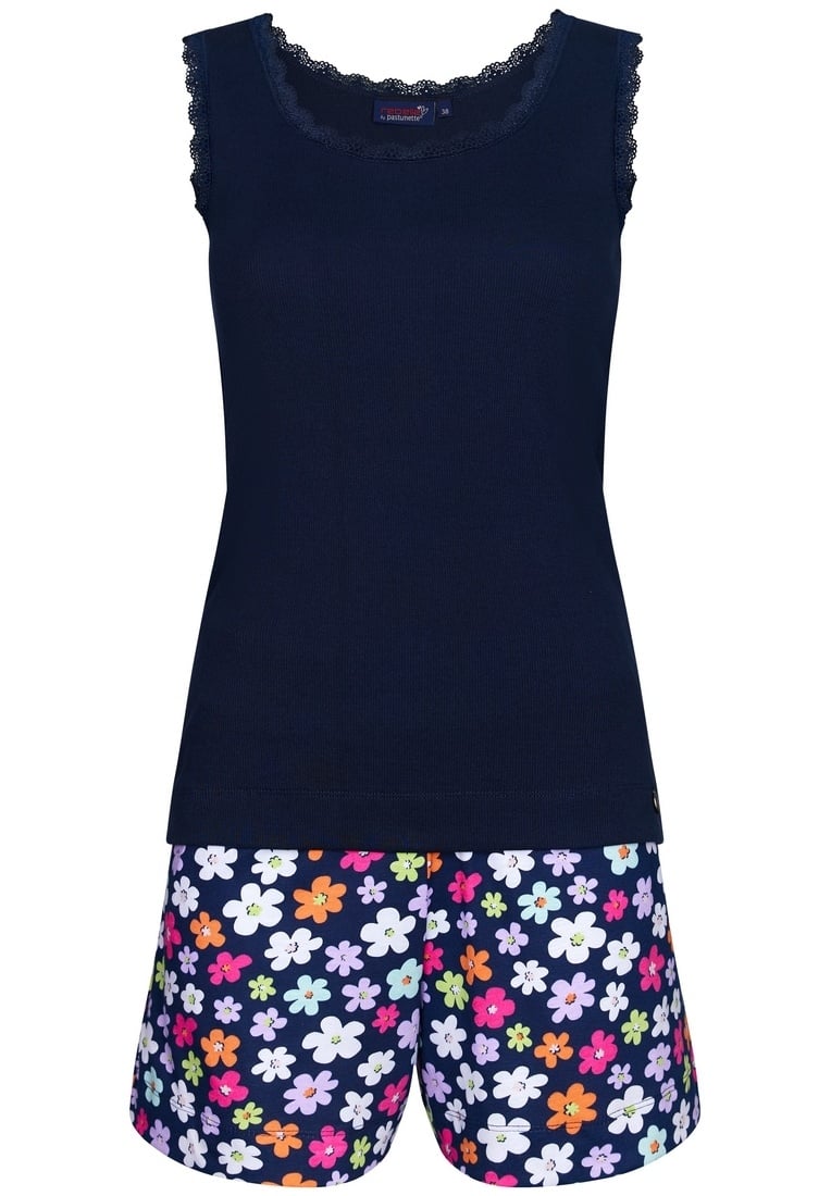 dames-shortama-637npu-1.jpg Rebelle biogisch katoenen shortama set voor dames met mouwloze rib top 'forever flowers' - Afbeelding 1