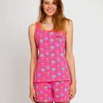 Roze shortama voor dames, met top. Zomerse nachtkleding!