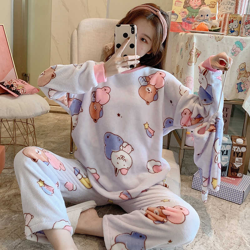 dikke-pyjama-dames-112rdk-1.jpg XIZOU Dames Flanellen Pyjama Set Winter Warm Car... – Grandado - Afbeelding 1