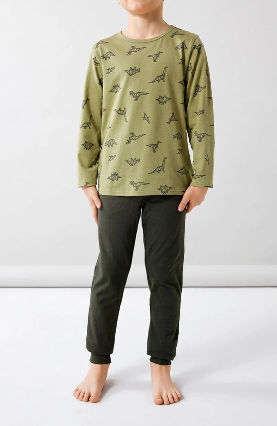 dino-pyjama-105uro-1.jpg Name it jongens pyjama Dino pyjama Sage Dino kopen? (Katoen) Bekijk Online – Sliponline - Afbeelding 1