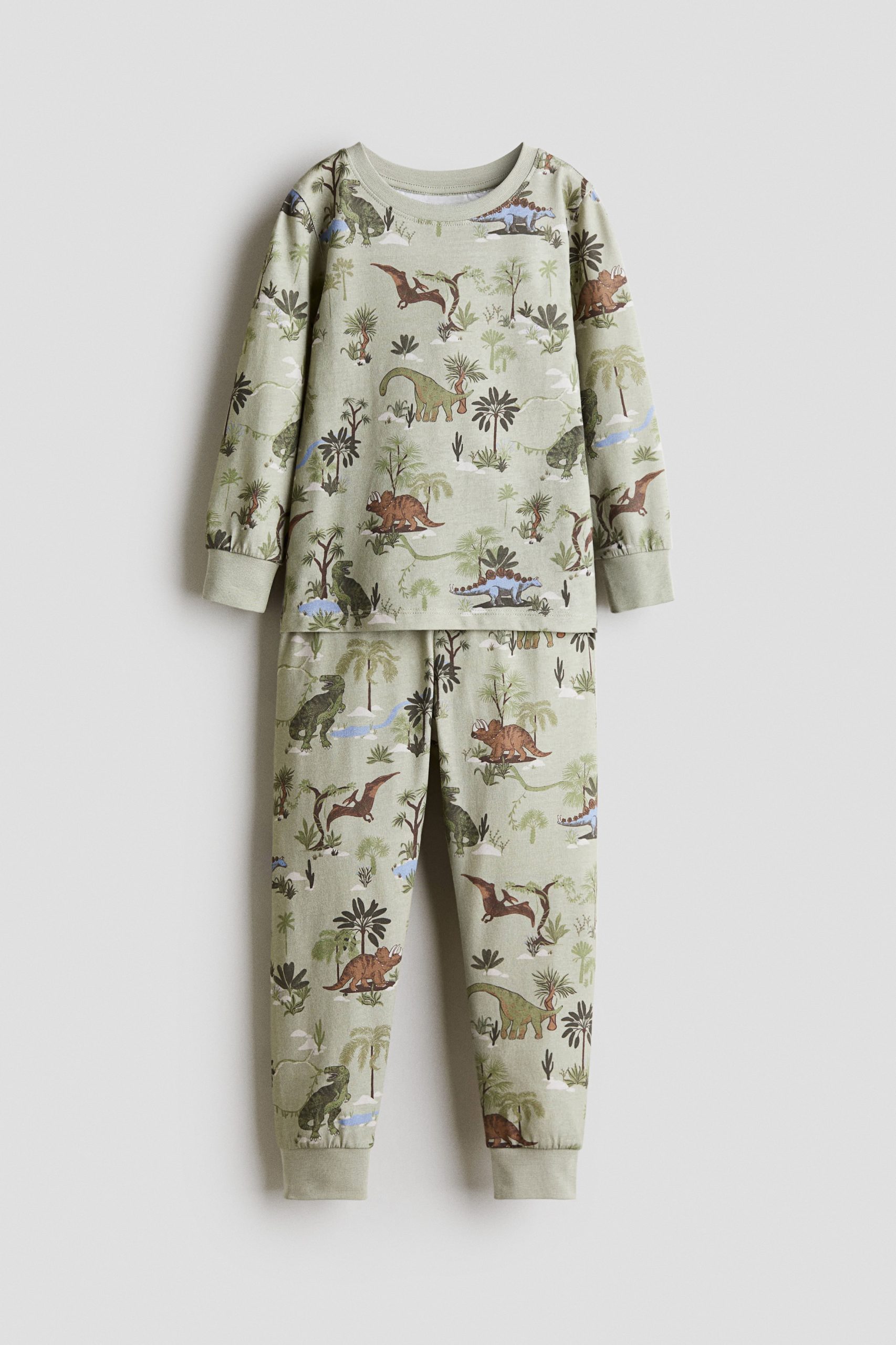 dino-pyjama-106hcs-1.jpg Tricot pyjama met dessin Groen/dinosaurussen KINDEREN | H&M NL - Afbeelding 1