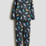 Tricot pyjama met dessin Donkergrijs/dinosaurussen KINDEREN | H&M NL