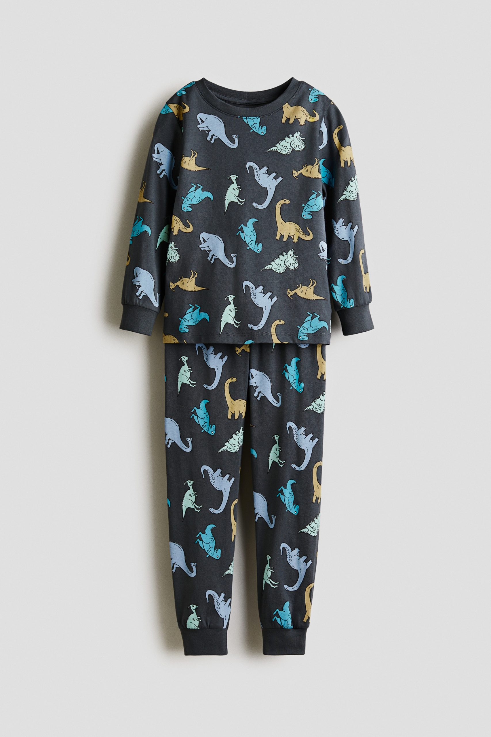 dino-pyjama-399xme-1.jpg Tricot pyjama met dessin Donkergrijs/dinosaurussen KINDEREN | H&M NL - Afbeelding 1