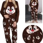 DISNEY Chip en Dale fleece pyjama voor dames, warm, lange mouwen, bruin | bol