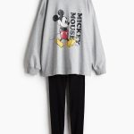 Pyjama met print Grijs gemêleerd/Mickey Mouse DAMES | H&M NL