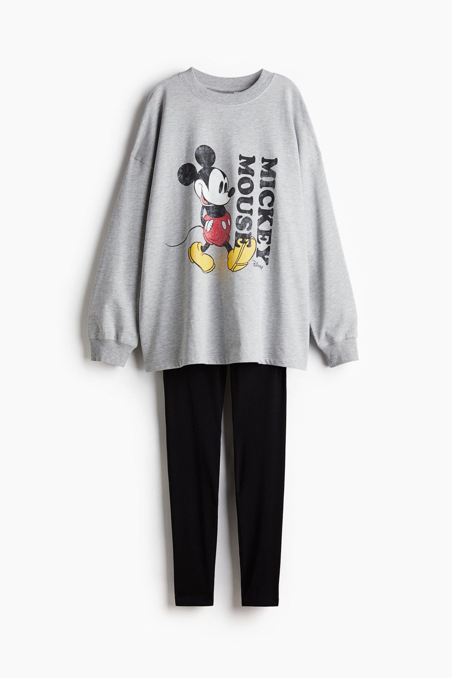disney-pyjama-dames-590sgr-1.jpg Pyjama met print Grijs gemêleerd/Mickey Mouse DAMES | H&M NL - Afbeelding 1