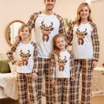 Familie look Kerstmis Kerst Familie Pyjama Pyjama Familie sets Grafisch Ruitjes Hert Huis Afdrukken Bruin Lange mouw Dagelijks Bijpassende outfits 2026 €20.47