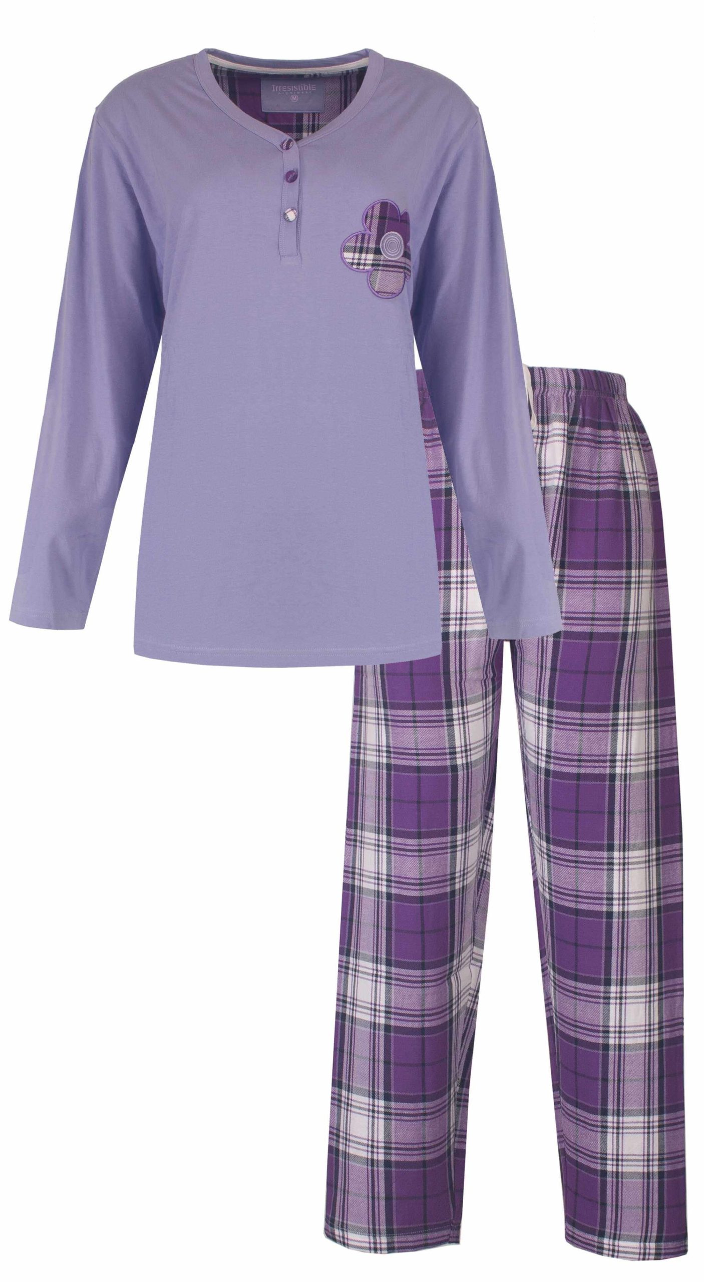 flanellen-dames-pyjama-056ifa-1.jpg Irresistible Dames Pyjama Flanel 100% Katoen Lila – Pyjamaonline - Afbeelding 1