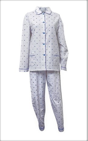 flanellen-dames-pyjama-440tsn-1.jpg Cocodream Dames Flanel Pyjama LichtBlauw met strikje - Afbeelding 1