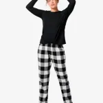 Hema dames pyjama jersey/flanel zwart (zwart) aanbieding bij HEMA