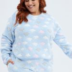 Blue Print Fluffy Pj Cloud Print Cosy Pyjama Set | You & All