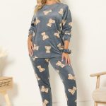 YOURS Grijs Teddyprint Fleece Pyjama & Scrunchie Set | Yours Clothing