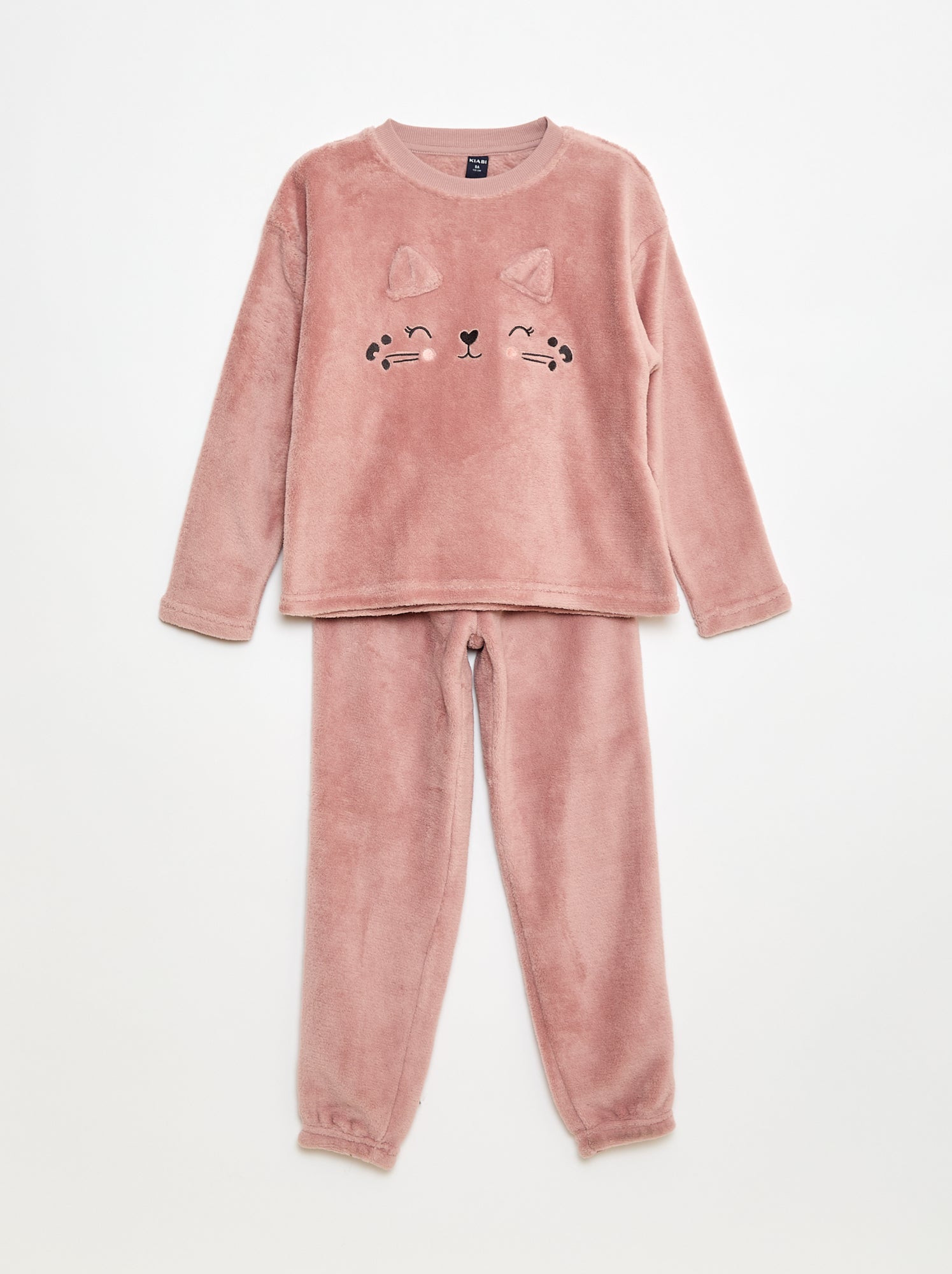 fluffy-pyjama-901yxa-1.jpg Lange fleece pyjama Sweater + broek 2 delig Rose - Afbeelding 1