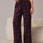 SHEIN Casual geruite pyjamabroek met elastische taille en rechte pijpen voor dames, voor herfst en winter | SHEIN Nederland