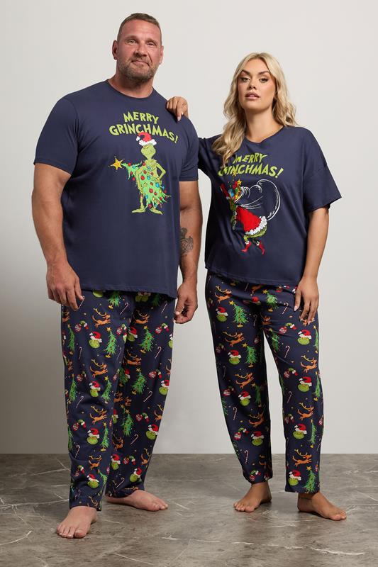 grinch-pyjama-518ein-1.jpg LIMITED COLLECTION Plus Size Grinch pyjama in marineblauw | Yours Clothing - Afbeelding 1