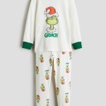 Pyjama van katoenen tricot met print Wit/De Grinch KINDEREN | H&M NL