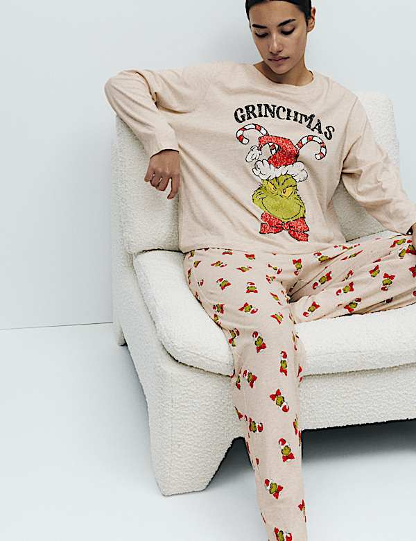 grinch-pyjama-992jtc-1.jpg Puur katoenen jersey Grinch™ pyjama | IVORY MIX | Pyjamasets | M&S NL - Afbeelding 1