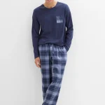 Heren pyjama met flanellen broek van zacht katoen