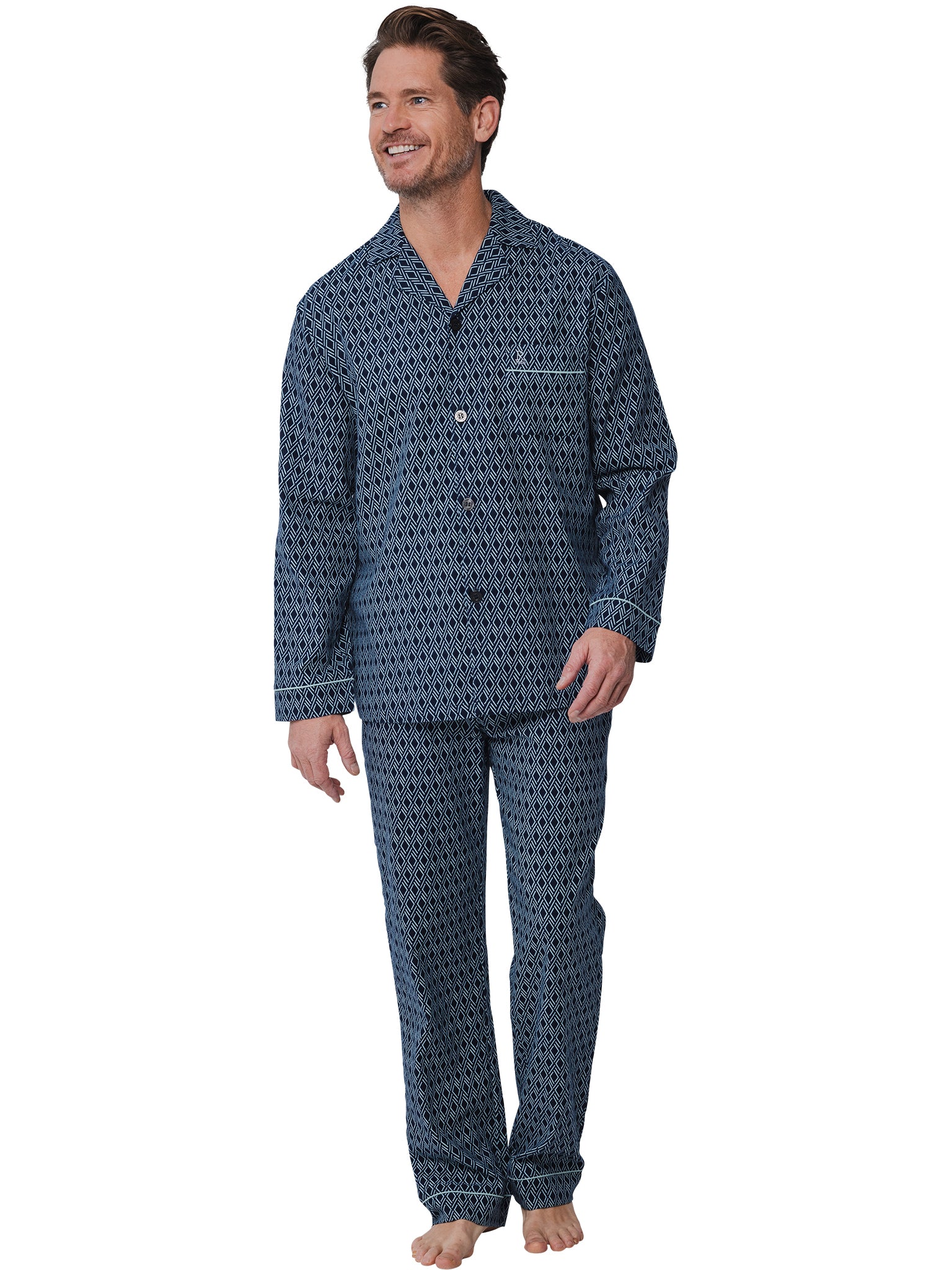 heren-pyjama-flanel-682kjy-1.jpg Robson flanellen heren pyjama doorknoop 27242 720 6 Donker blauw 52 - Afbeelding 1