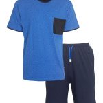 MEQ Heren Shortama Korte Broek Pyjama Set Blauw Maat 3XL
