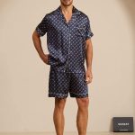 Zuivere Zijde Heren Pyjama Set Korte Mouwen Inkeping Kraag Ketting Pri – NL SILKSILKY