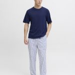 Jack & Jones Jack & Jones Heren Pyjama Set Lange Pyjamabroek JACFLORENCE Blauw/Wit Geblokt