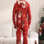 Bijpassende Onesie voor Vrouwen Mannen Familie Capuchon Rode Pyjama Eendelig Kerst Pyjama Set