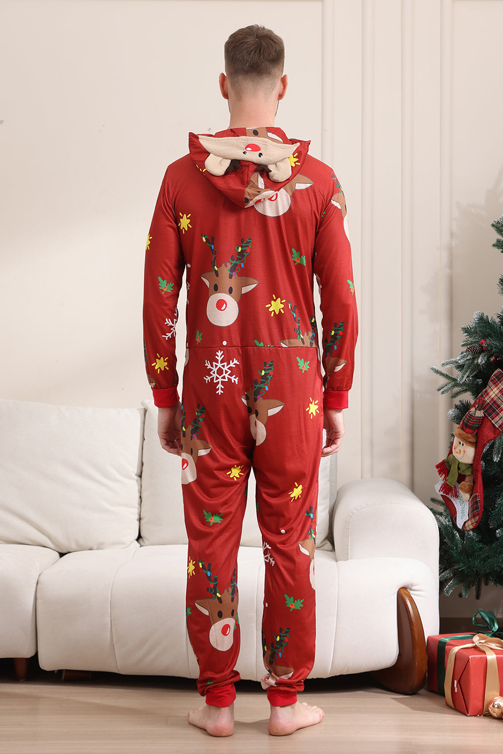 kerst-pyjama-heren-900psy-1.jpg Bijpassende Onesie voor Vrouwen Mannen Familie Capuchon Rode Pyjama Eendelig Kerst Pyjama Set - Afbeelding 1