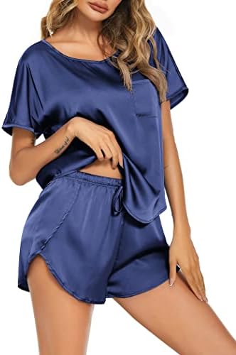 leuke-pyjama-dames-992dnk-1.jpg Ekouaer Satijnen pyjama dames korte zomer pyjama set huispak nachtkleding tweedelige korte mouwen en shorts, donkerblauw, XS : Amazon.nl: Kleding, schoenen & sieraden - Afbeelding 1