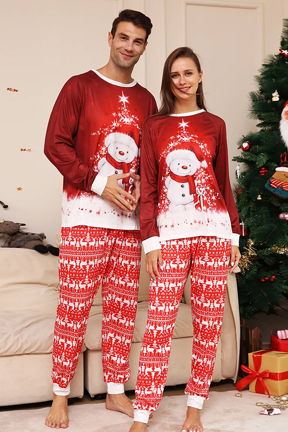 matching-kerst-pyjama-720igp-1.jpg Rode Sneeuwpop Kerst Familie Bijpassende Pyjama Set - Afbeelding 1