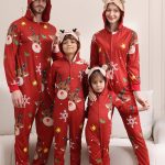Bijpassende Onesie voor Vrouwen Mannen Familie Capuchon Rode Pyjama Eendelig Kerst Pyjama Set