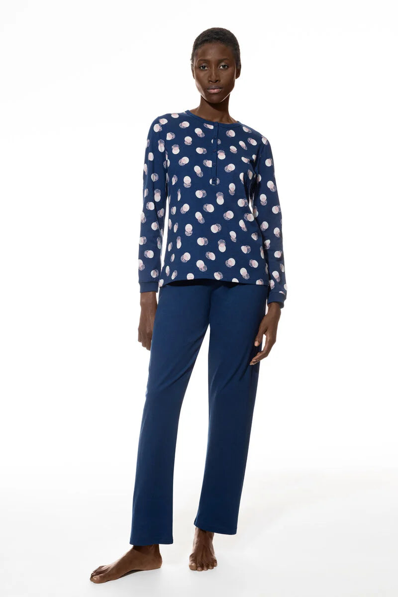 mey-pyjama-966zpv-1.jpg Mey pyjama lange mouw dot Scribbled Dots 1240017 Deep Marine 42 - Afbeelding 1