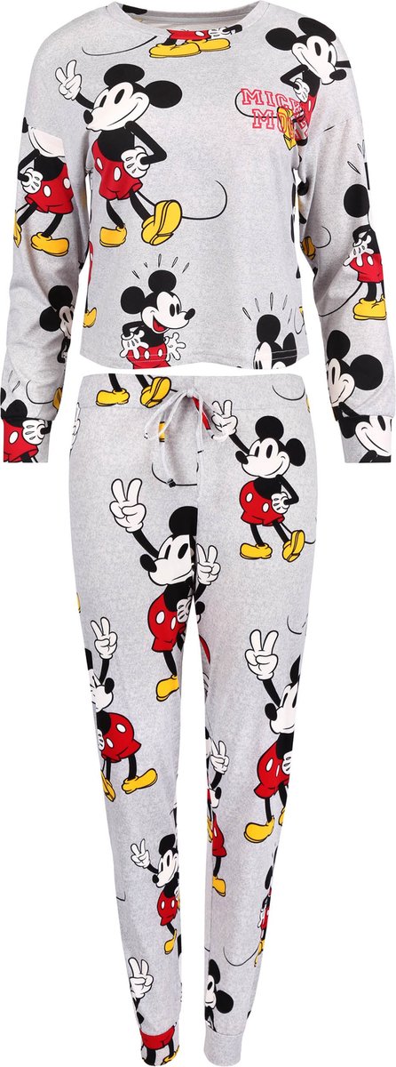 mickey-mouse-pyjama-028xst-1.jpg DISNEY Mickey Mouse Grijze Pyjama voor Dames met Lange Mouwen / XS | bol - Afbeelding 1