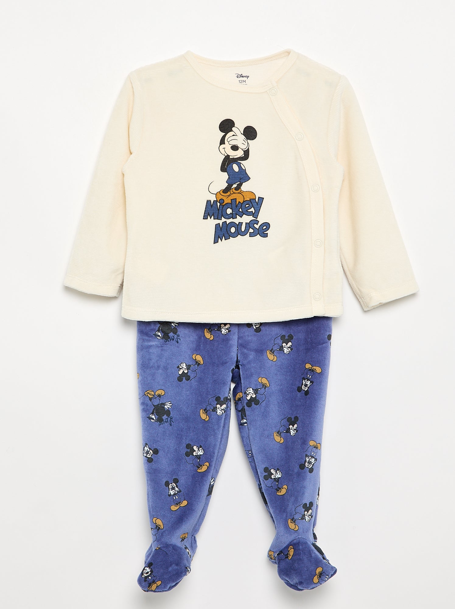 mickey-mouse-pyjama-831arf-1.jpg Fluwelen pyjamaset 'Mickey Mouse' 2 delig Blauw - Afbeelding 1