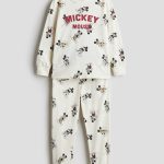 Pyjama van katoenen tricot met print Wit/Mickey Mouse KINDEREN | H&M NL