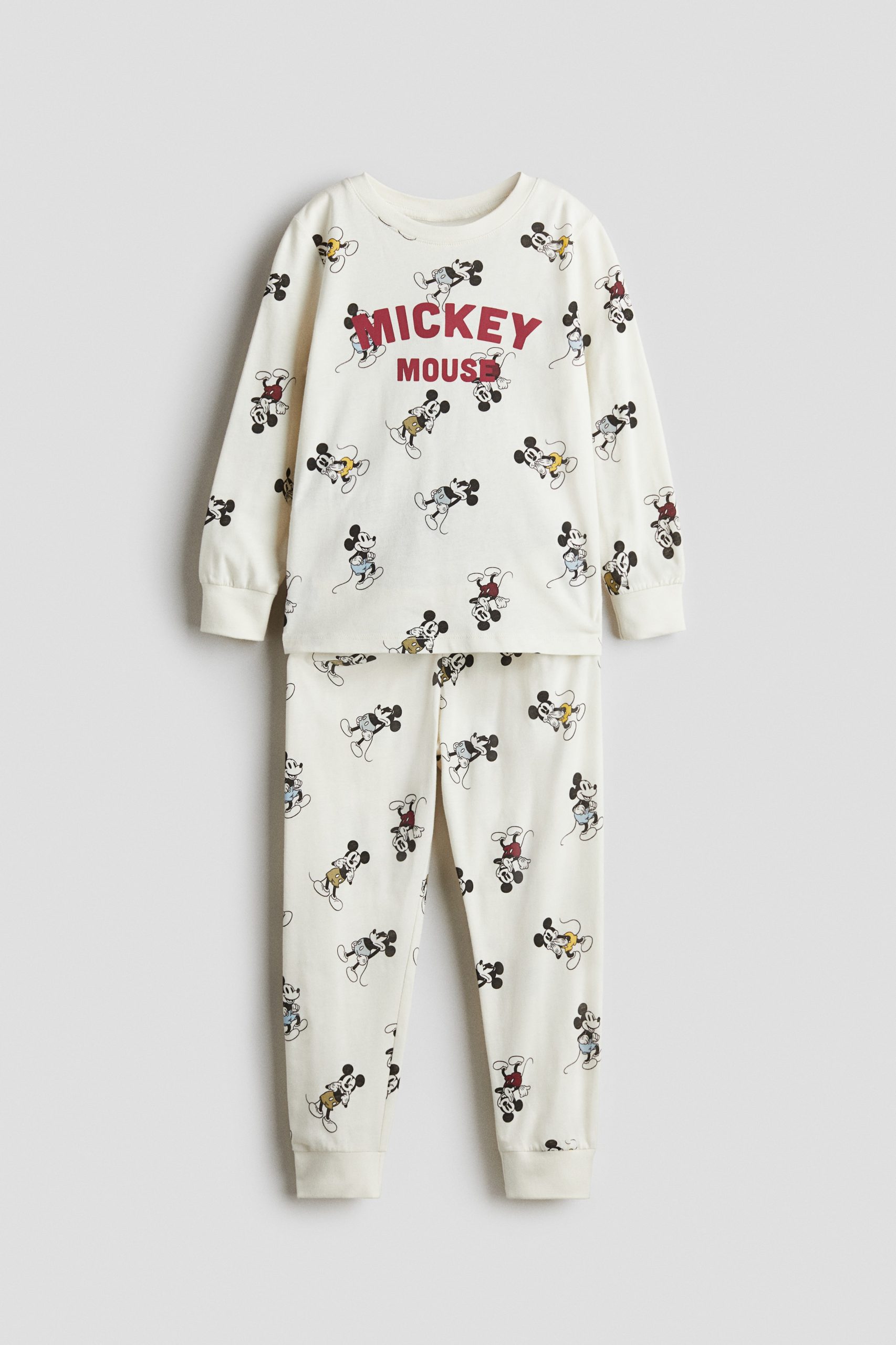 mickey-mouse-pyjama-944qsh-1.jpg Pyjama van katoenen tricot met print Wit/Mickey Mouse KINDEREN | H&M NL - Afbeelding 1