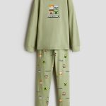 Pyjama van katoenen tricot met print Dusty groen/Minecraft KINDEREN | H&M NL