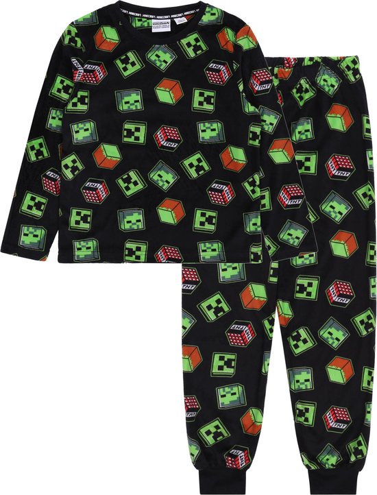 minecraft-pyjama-342mpe-1.jpg Zwart groene fleece pyjama Minecraft / 13 14 jaar 164 cm | bol - Afbeelding 1