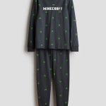 Pyjama van katoenen tricot met print Donkergrijs/Minecraft KINDEREN | H&M NL