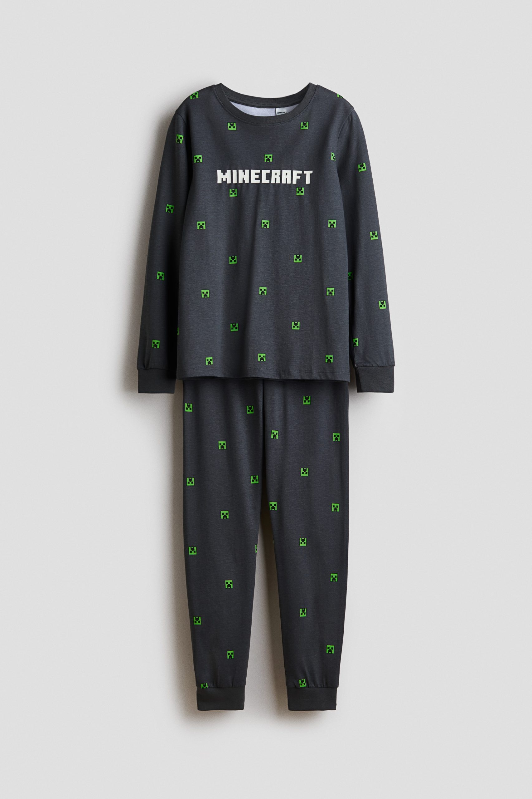 minecraft-pyjama-416rgx-1.jpg Pyjama van katoenen tricot met print Donkergrijs/Minecraft KINDEREN | H&M NL - Afbeelding 1